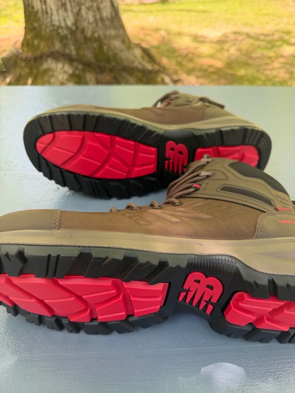 New Balance Calibre Brown Men's Waterproof Hiking Boots with Red Accents